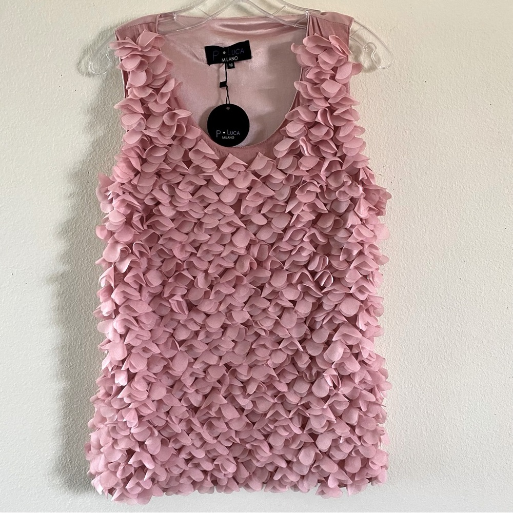 P Luca Milano Pink Flutter Flower Petal Blouse Top medium NWT